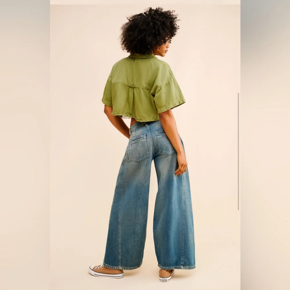 Wide Leg Denim Block Party Trousers - Picture 2 of 4